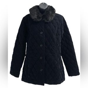 Isaac Mizrahi Live Quilted Velvet Coat Removable Faux Fur Collar